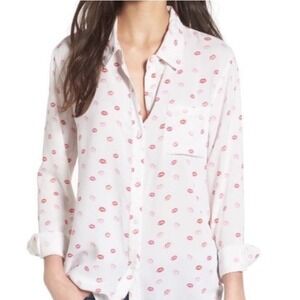 Rails Rocsi Kiss Me Lipstick All Over Print Button Up Blouse Size Medium